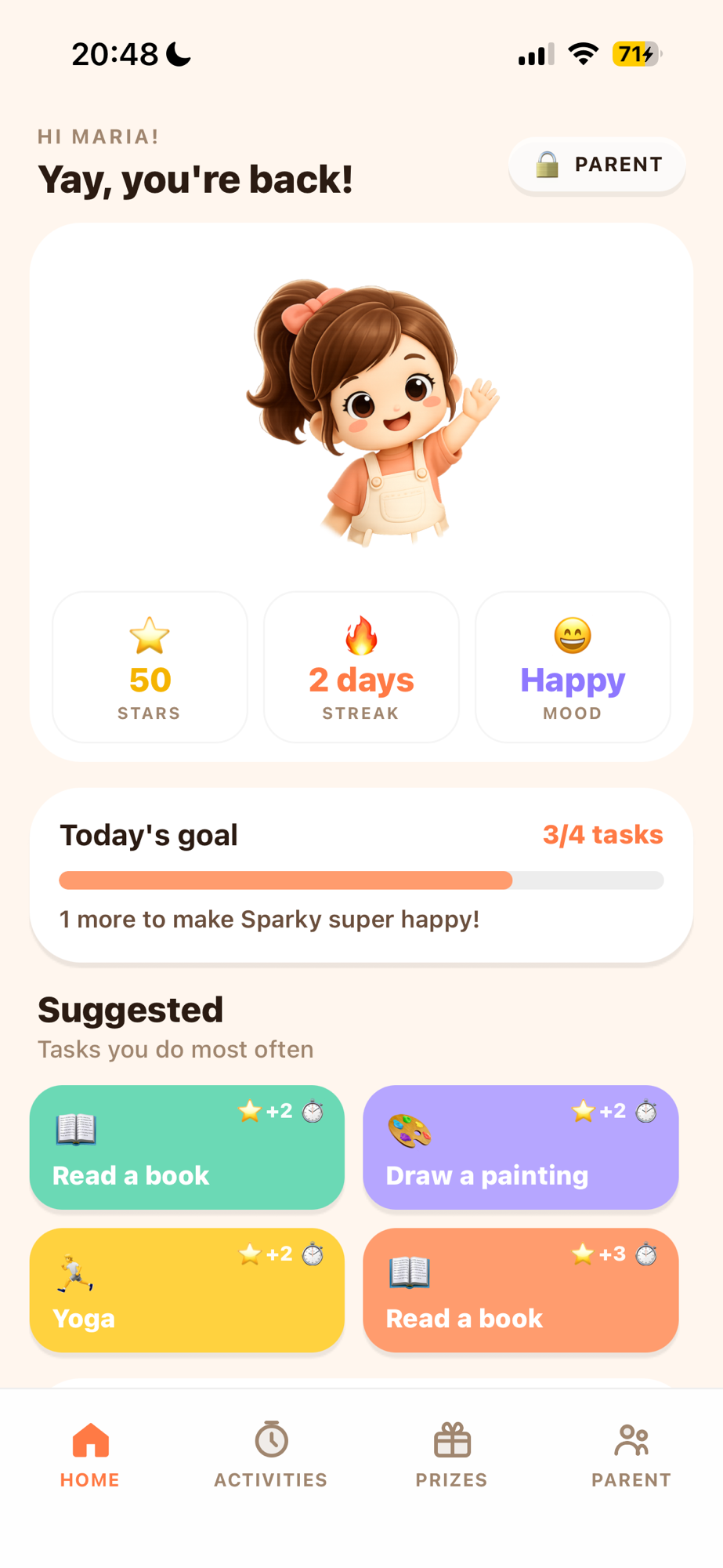 Sparky Kids — pantalla de inicio